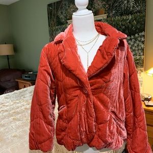 ANTHROPOLOGIE;  Pink quilted velvet puffer coat